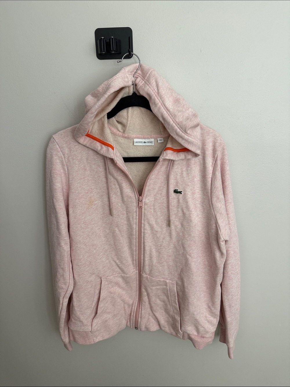 Lacoste Pink Hooded Zip-Up Jacket with Orange Trim